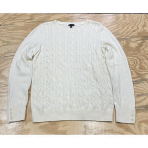 Talbots Cable Knit Sweater Lambs Wool Blend Size Large Ivory Quiet Luxury Cozy
